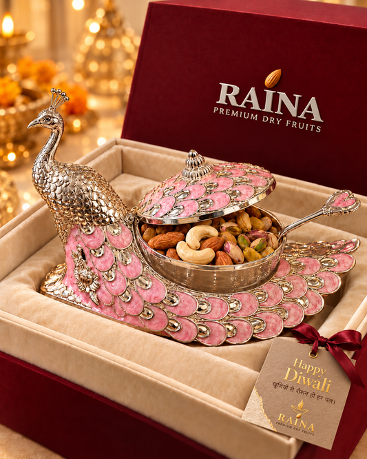 Raina Premium German Silver Peacock Dry Fruit Gift Hamper – 200 g
