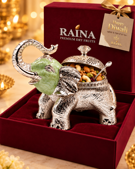 Raina Premium German Silver Elephant Dry Fruit Gift Hamper – 200 g