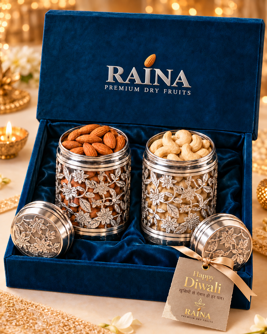 Raina Premium German Silver Floral Twin Jar Gift Hamper – 400 g